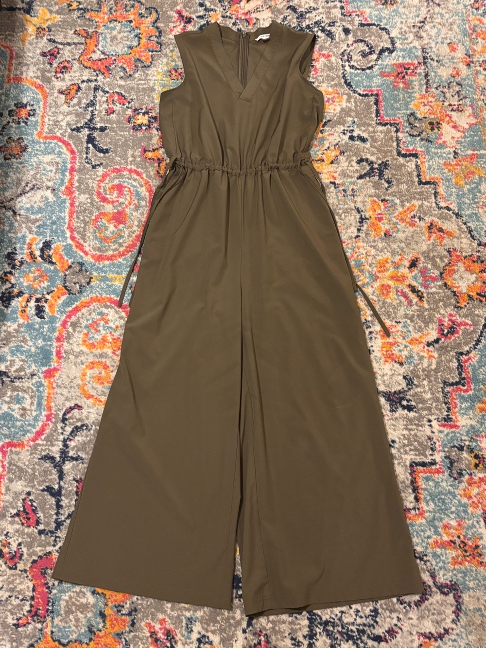 Calvin Klein side string Sleeveless Olive Green Wide-Leg Jumpsuit